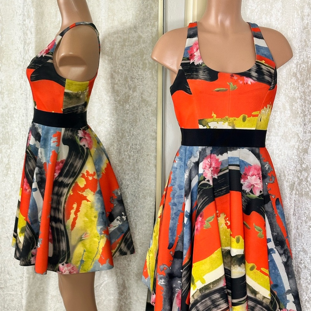 Milly Orange Yellow Halter Fit and Flare Mini Dress